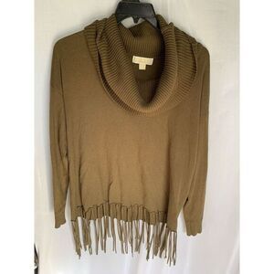 Women's Small Michael Kors Khaki Green Turtle Neck‎ Fringe Sweater